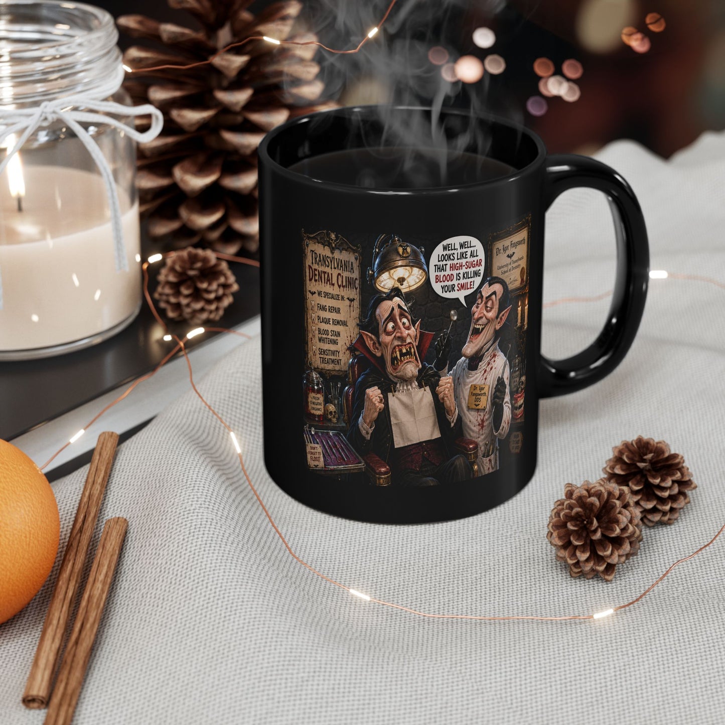 The Count’s Sugar Problem — Funny Vampire Halloween Mug (Black 11oz/15oz)
