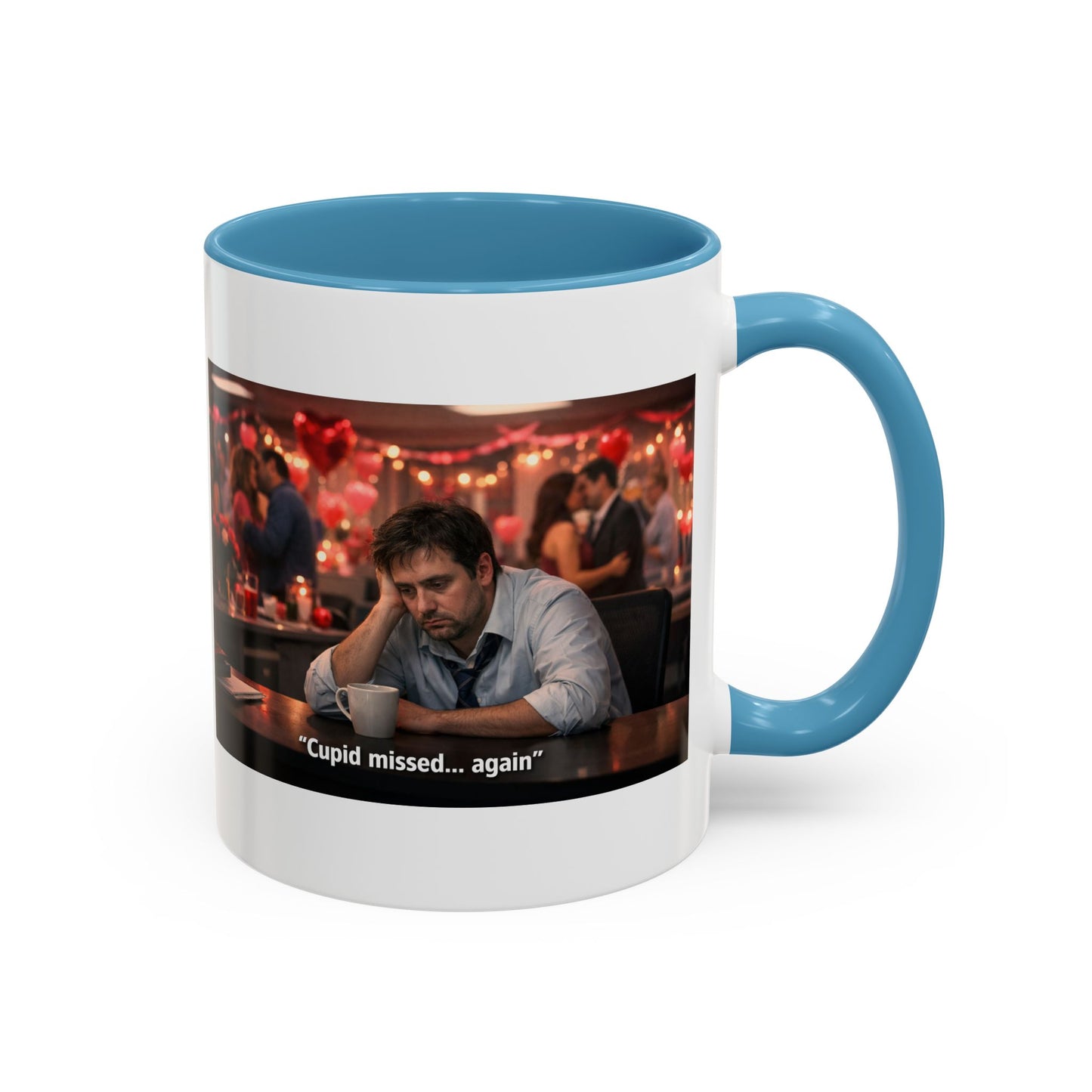 Cupid Missed… Again Funny Valentine Office Party Coffee Mug | Anti-Valentine Humorous Work Mug